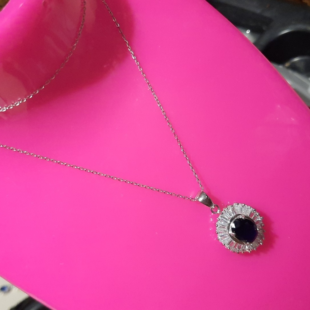 NWT GENUINE STERLING SILVER DIAMONELLE PENDANT & CHAIN PRINCESS DIANA INSPIRED